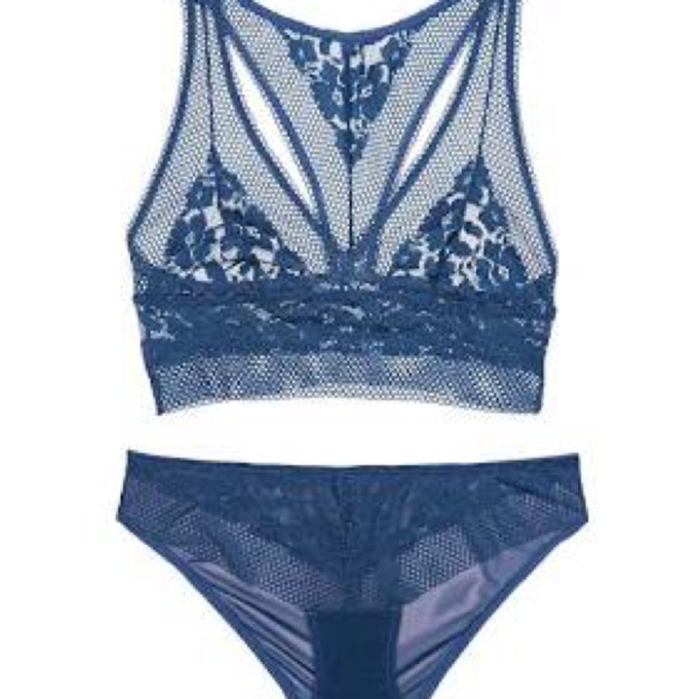 Adore Me Jamie Unlined Blue Lace Bralette and Panty Set